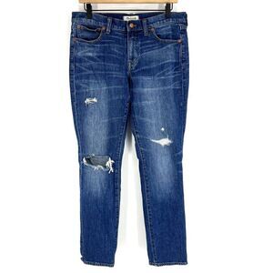 Madewell Jeans Size 28 Womens Blue Distressed The Slim Boyjean 9" Denim Stretch